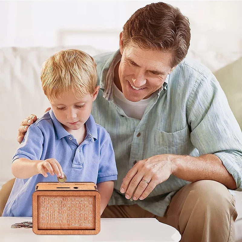 Euro Money Box Wooden Piggy Bank