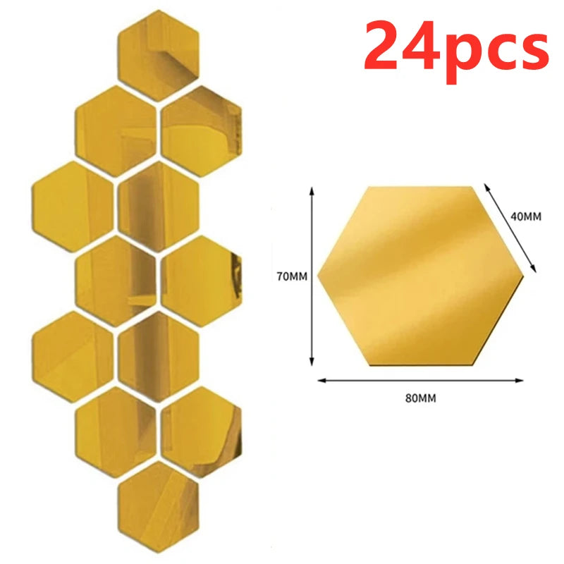 3D Hexagon Mirror Wall Stickers