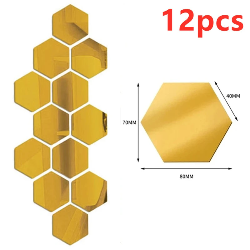 3D Hexagon Mirror Wall Stickers